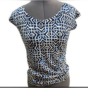 Talbots blue short sleeve top with geometric design